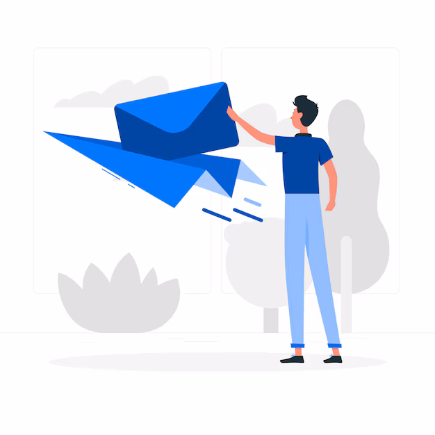 Illustration of sending a listing via paper airplane mail