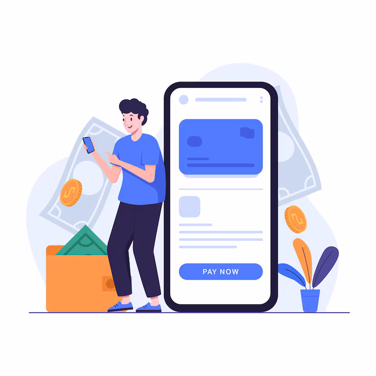 Illustration of mobile payment and digital checkout processing